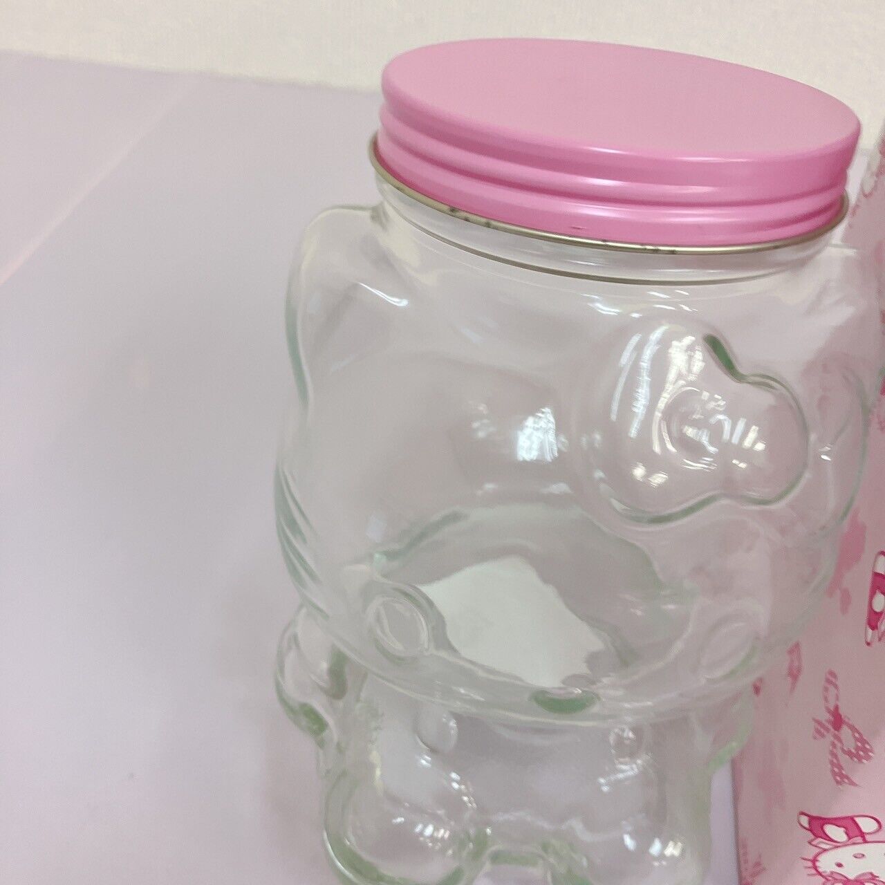 Sanrio Hello Kitty Candy Pot Canister Case Box Bottle Cat Pink Soda Glass Rare