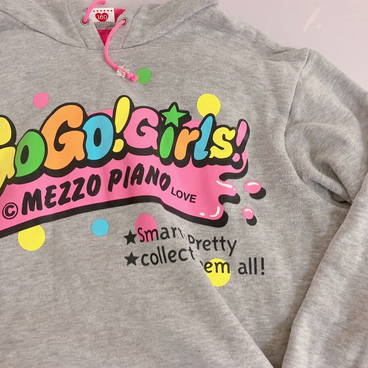 Mezzo Piano Long Sleeve Hoodie 160cm Gray Go Girls Hood Tops Clothing Kawaii