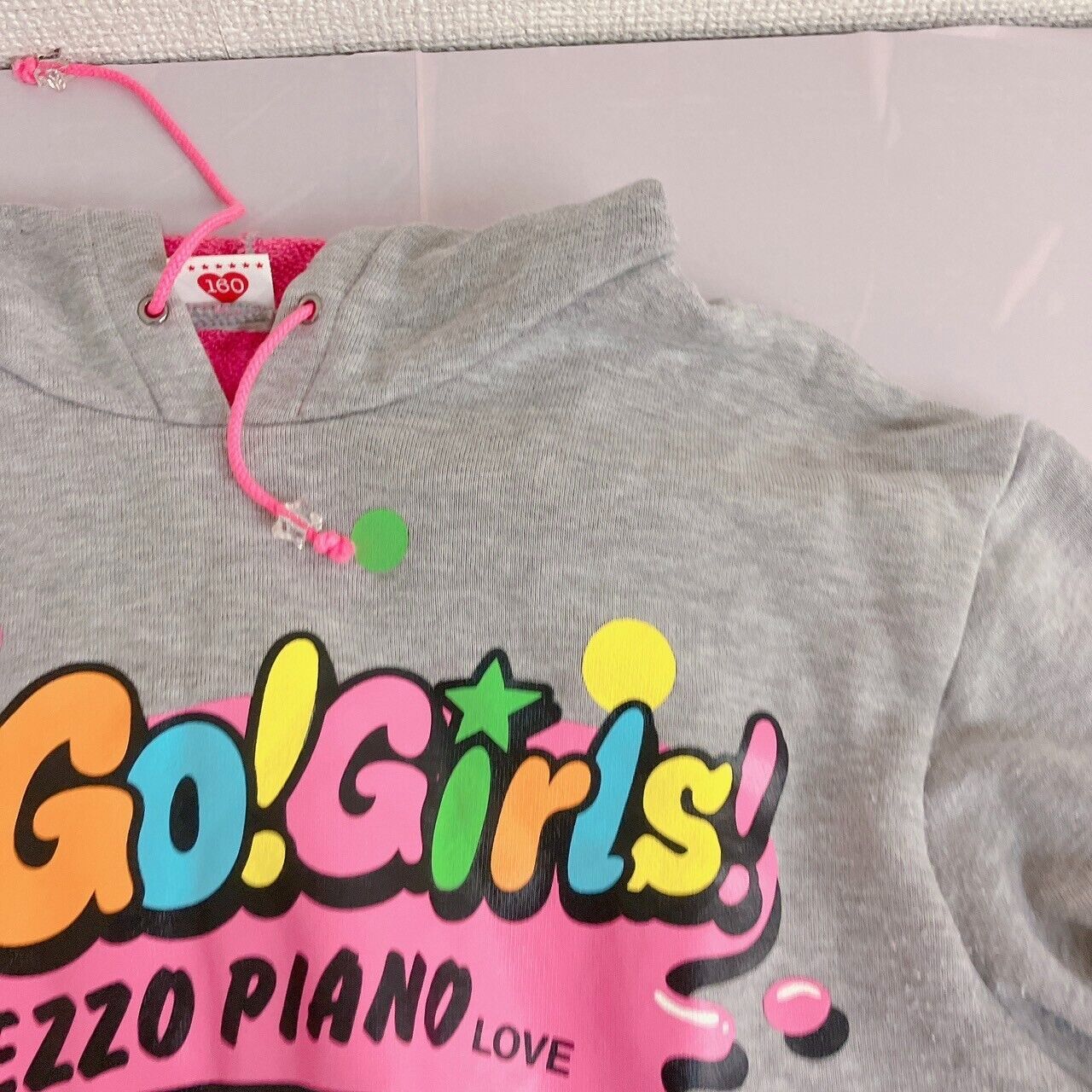 Mezzo Piano Long Sleeve Hoodie 160cm Gray Go Girls Hood Tops Clothing Kawaii