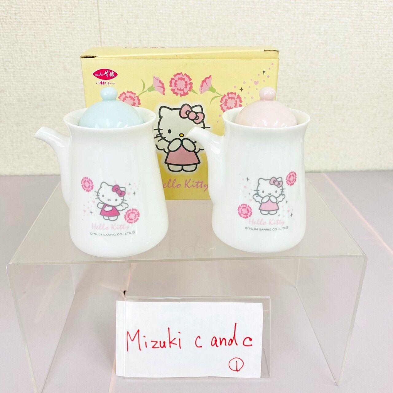 Sanrio Hello Kitty Soy Sauce Jug Bottle Set Kozo Sushi White Angel Flower Cat