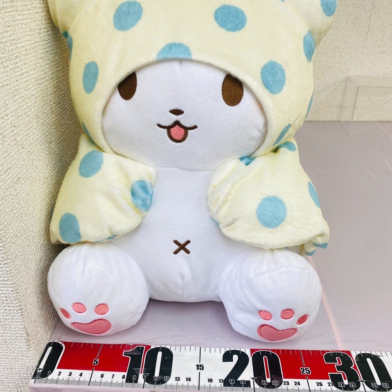 Sanrio Marumofu Biyori Mop Plush Bear White LightBlue Dot Soft Stuffed Toy Big