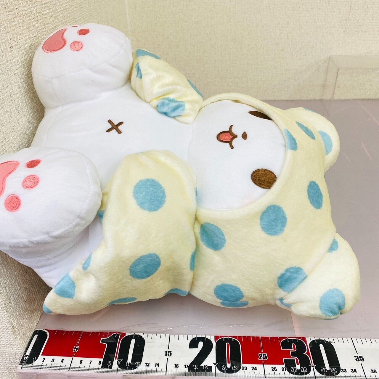 Sanrio Marumofu Biyori Mop Plush Bear White LightBlue Dot Soft Stuffed Toy Big