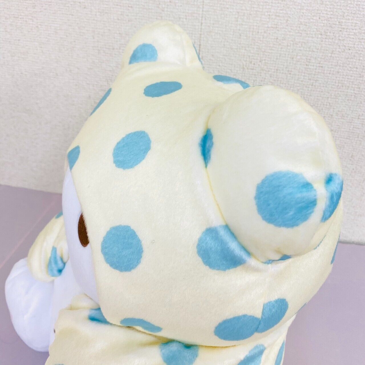 Sanrio Marumofu Biyori Mop Plush Bear White LightBlue Dot Soft Stuffed Toy Big