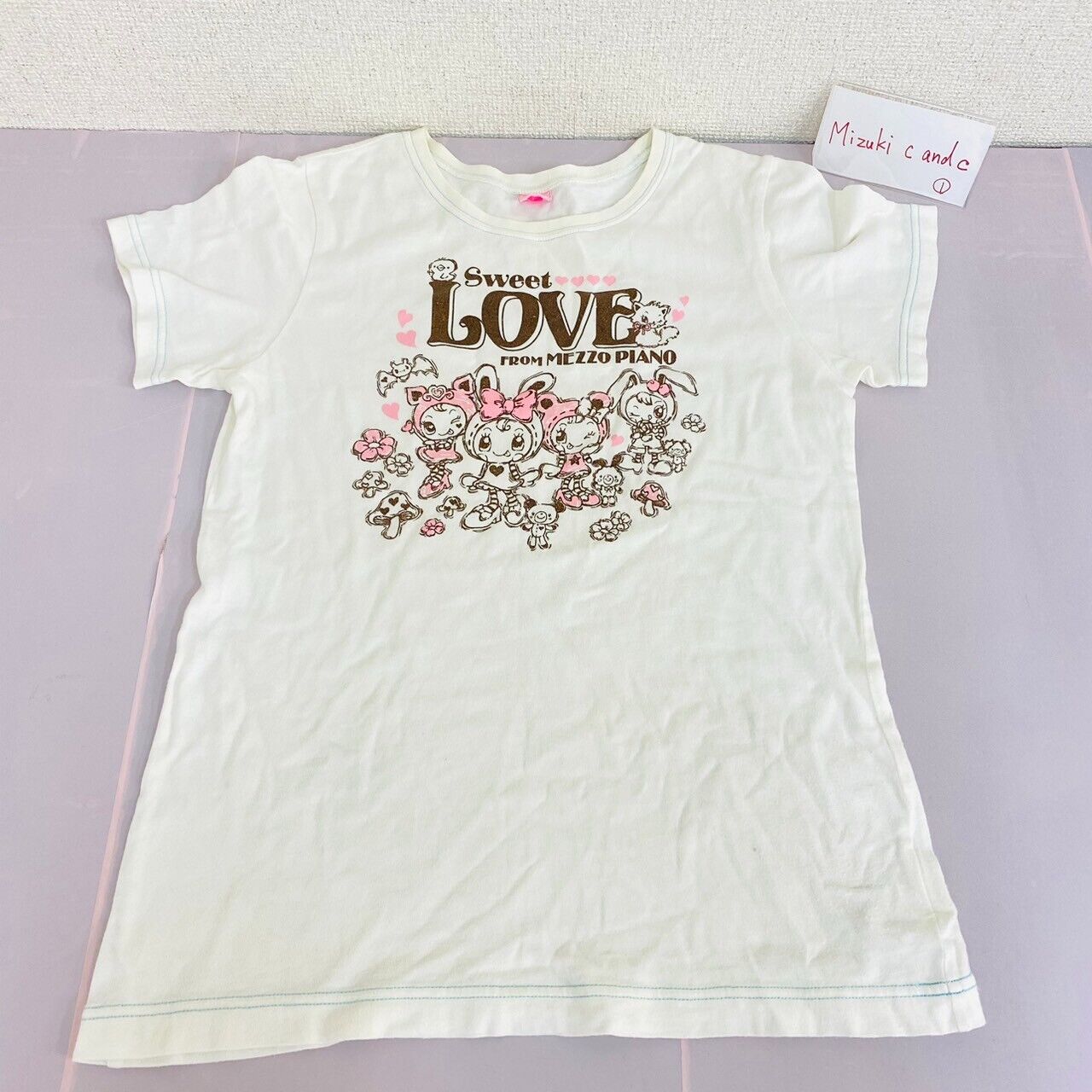 Mezzo Piano T-shirt Tops 160cm White Love Rabbit Sweet Clothing Short Sleeve