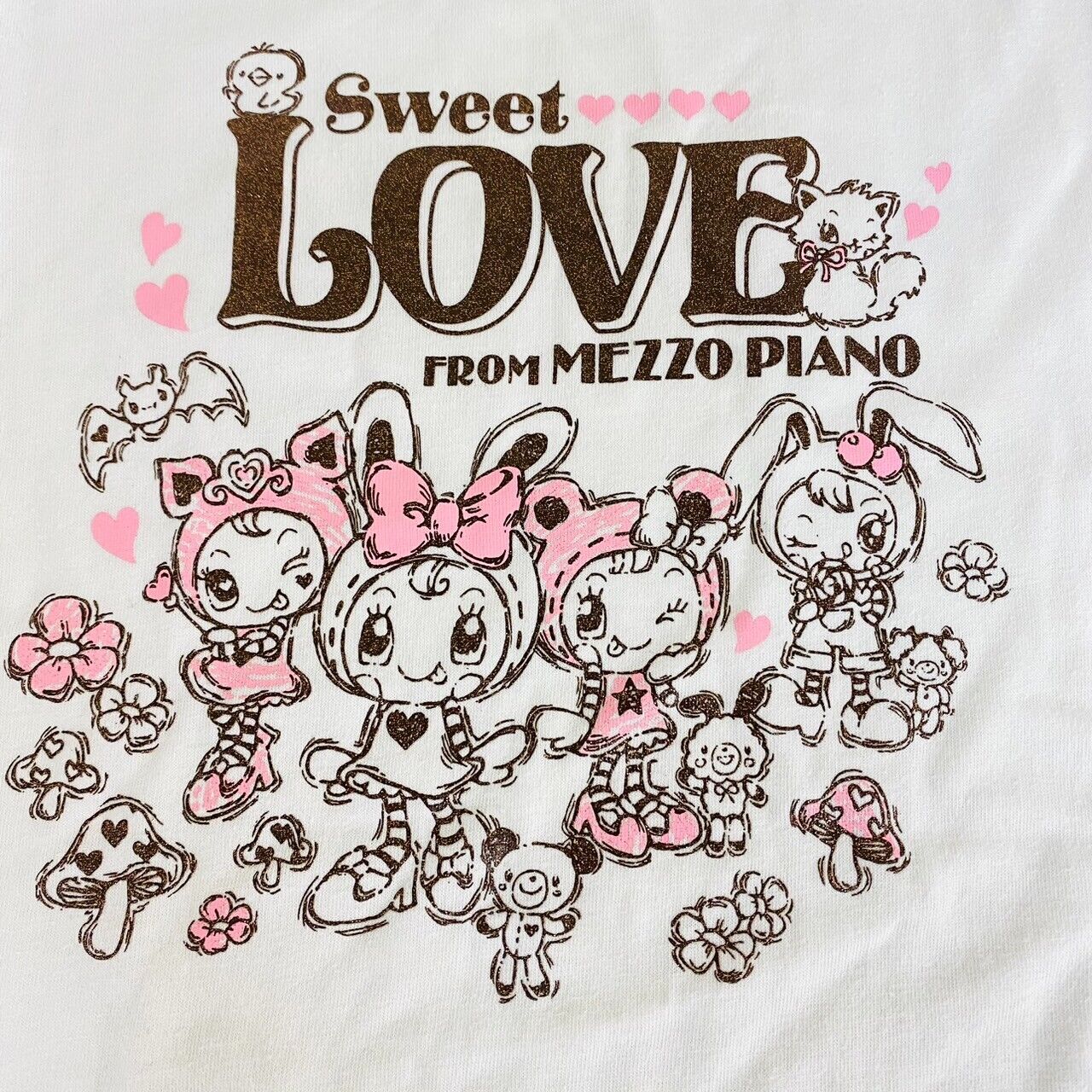 Mezzo Piano T-shirt Tops 160cm White Love Rabbit Sweet Clothing Short Sleeve