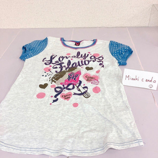 Mezzo Piano T-shirt Tops 160cm L Heart Chocolate White Ribbon Blue Dot Lovely