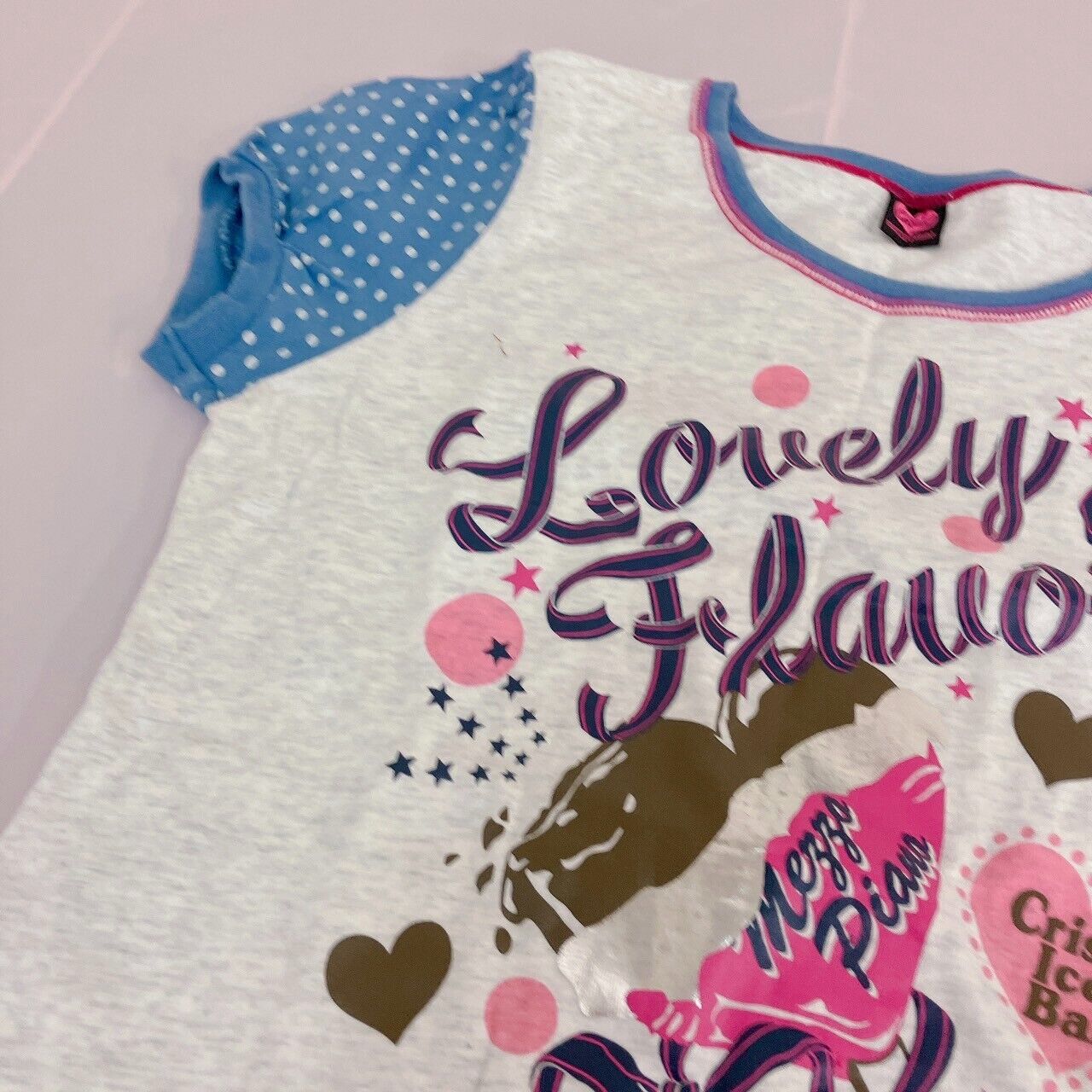 Mezzo Piano T-shirt Tops 160cm L Heart Chocolate White Ribbon Blue Dot Lovely