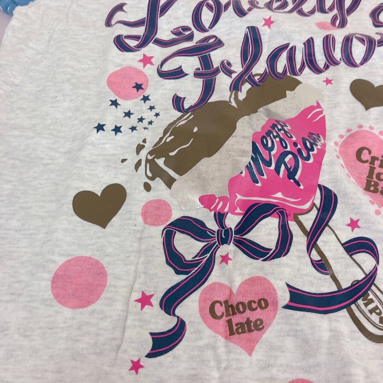 Mezzo Piano T-shirt Tops 160cm L Heart Chocolate White Ribbon Blue Dot Lovely