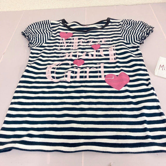 Mezzo Piano Short Sleeve T-shirt 160cm Striped Black White Heart Tops Kawaii