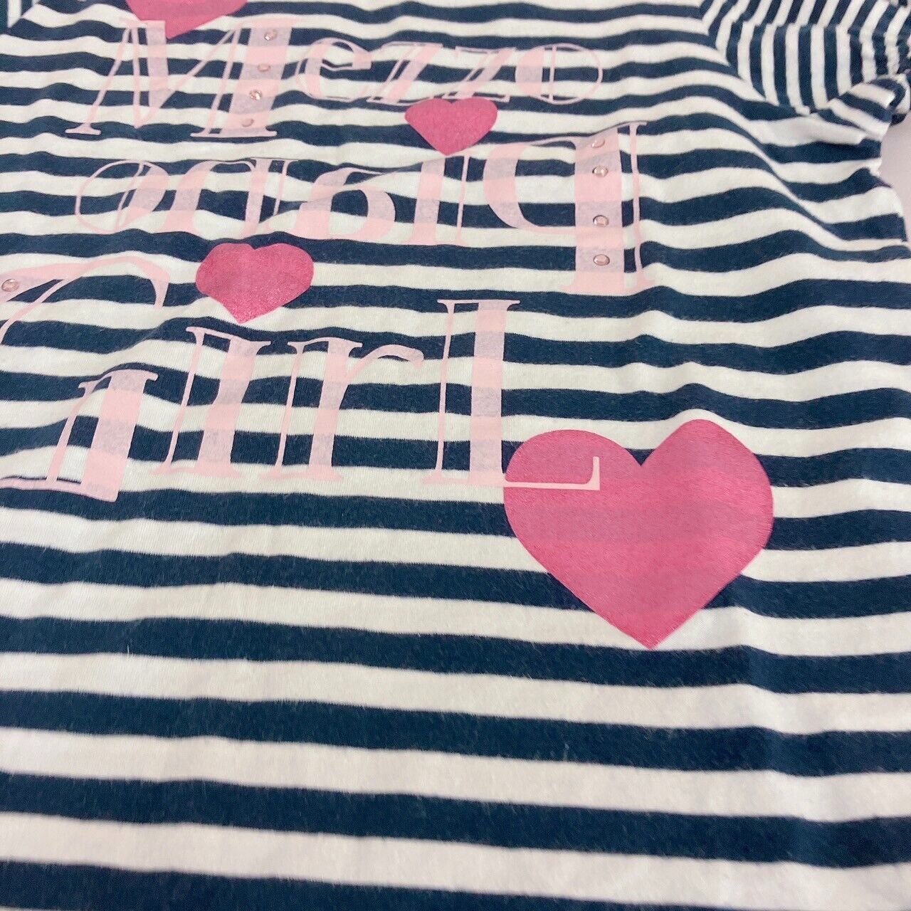 Mezzo Piano Short Sleeve T-shirt 160cm Striped Black White Heart Tops Kawaii