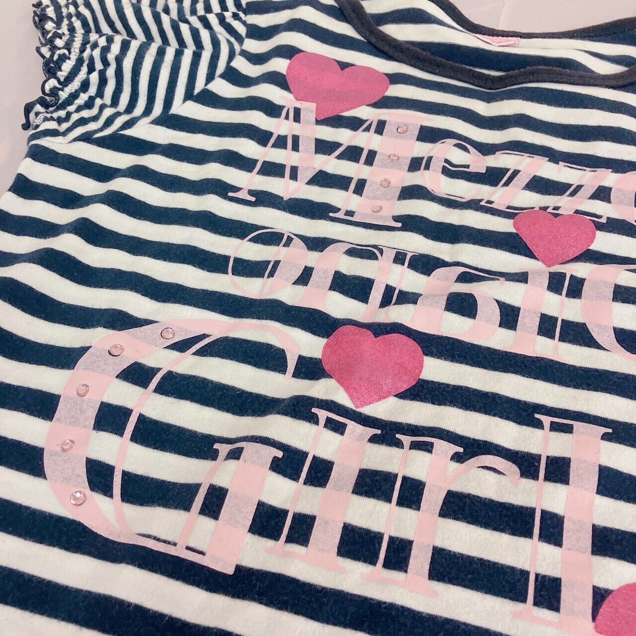 Mezzo Piano Short Sleeve T-shirt 160cm Striped Black White Heart Tops Kawaii