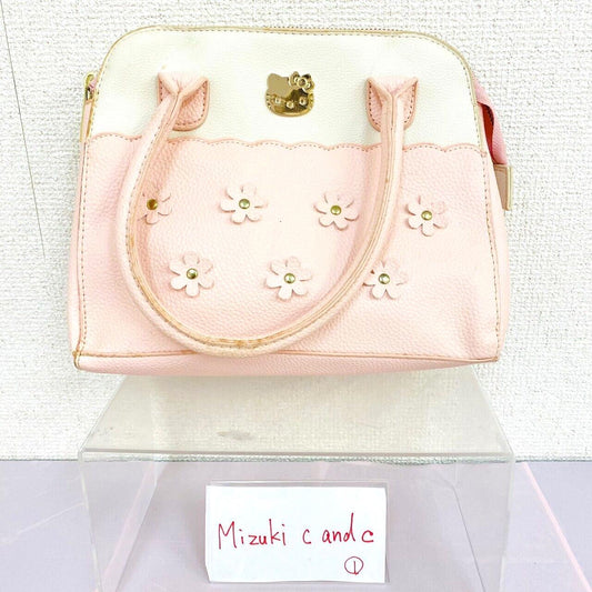 Sanrio Hello Kitty Bag Handbag Flower Motif Pale Pink Gold White Cat Kawaii Rare