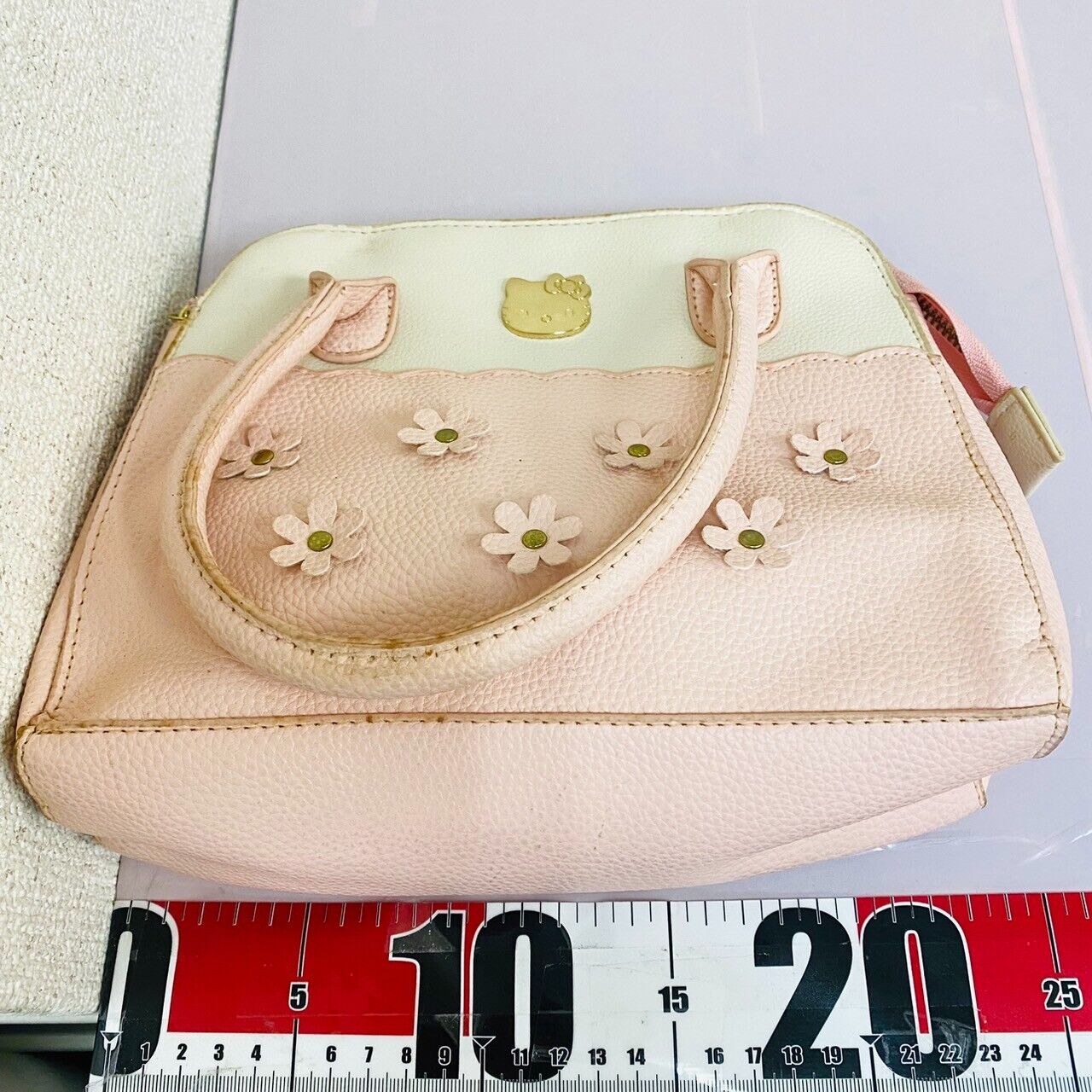 Sanrio Hello Kitty Bag Handbag Flower Motif Pale Pink Gold White Cat Kawaii Rare