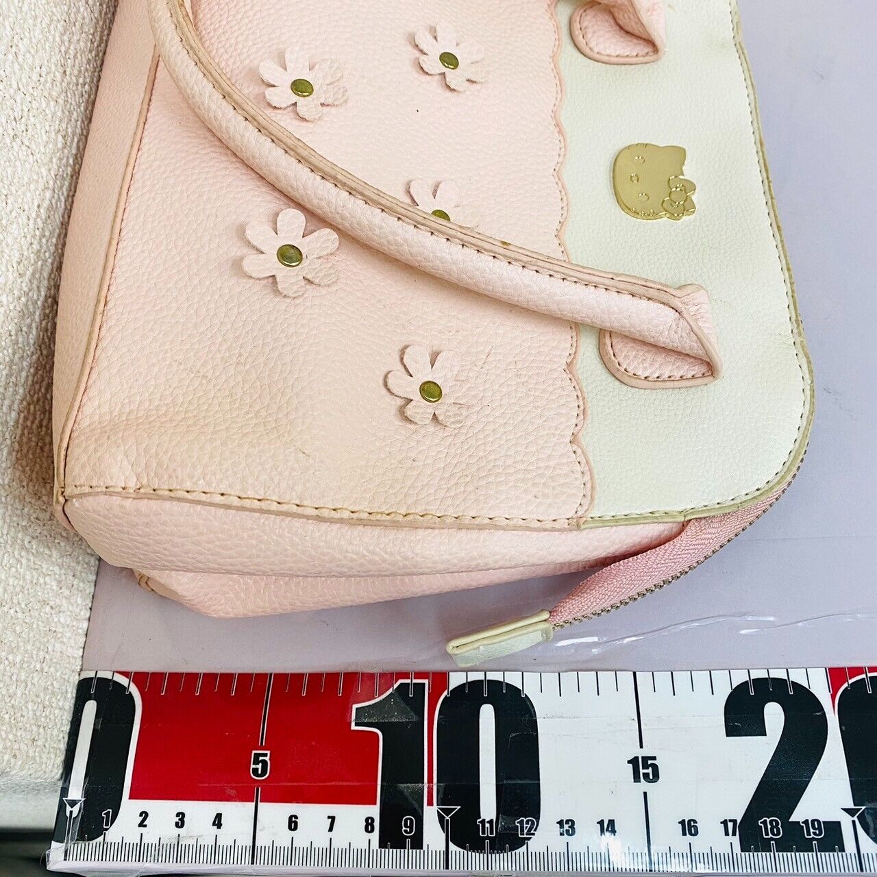 Sanrio Hello Kitty Bag Handbag Flower Motif Pale Pink Gold White Cat Kawaii Rare