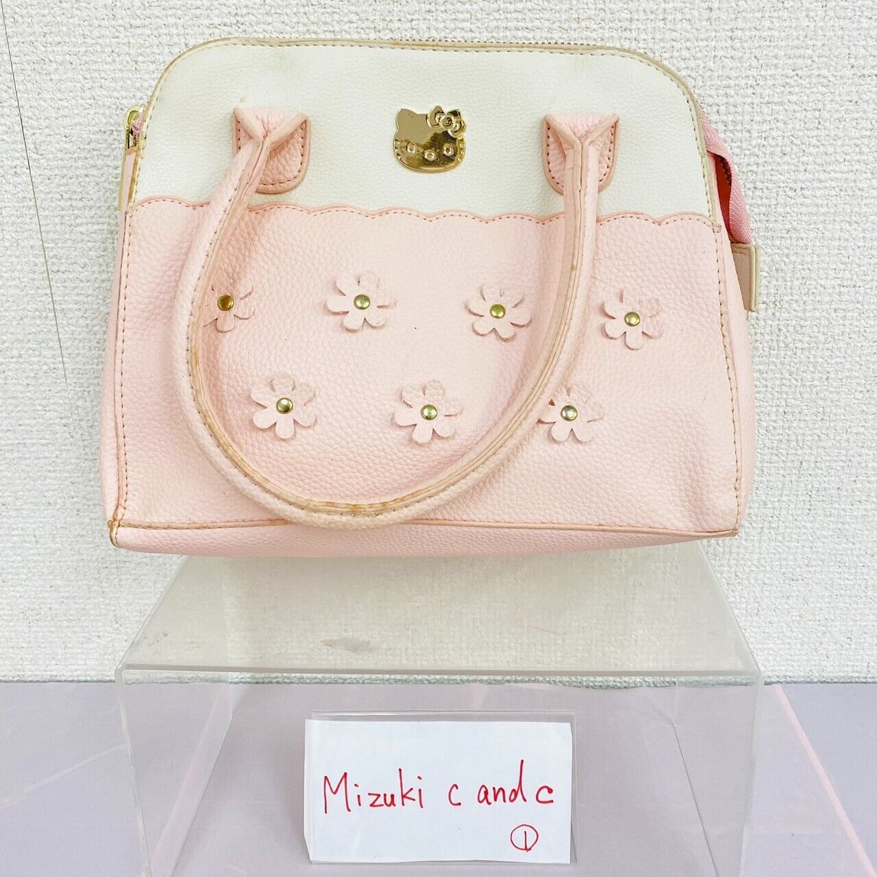 Sanrio Hello Kitty Bag Handbag Flower Motif Pale Pink Gold White Cat Kawaii Rare