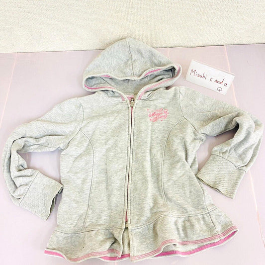 Mezzo Piano Hoodie Size 120cm Long Sleeve Gray Pink Ribbon Hood Simple Clothig