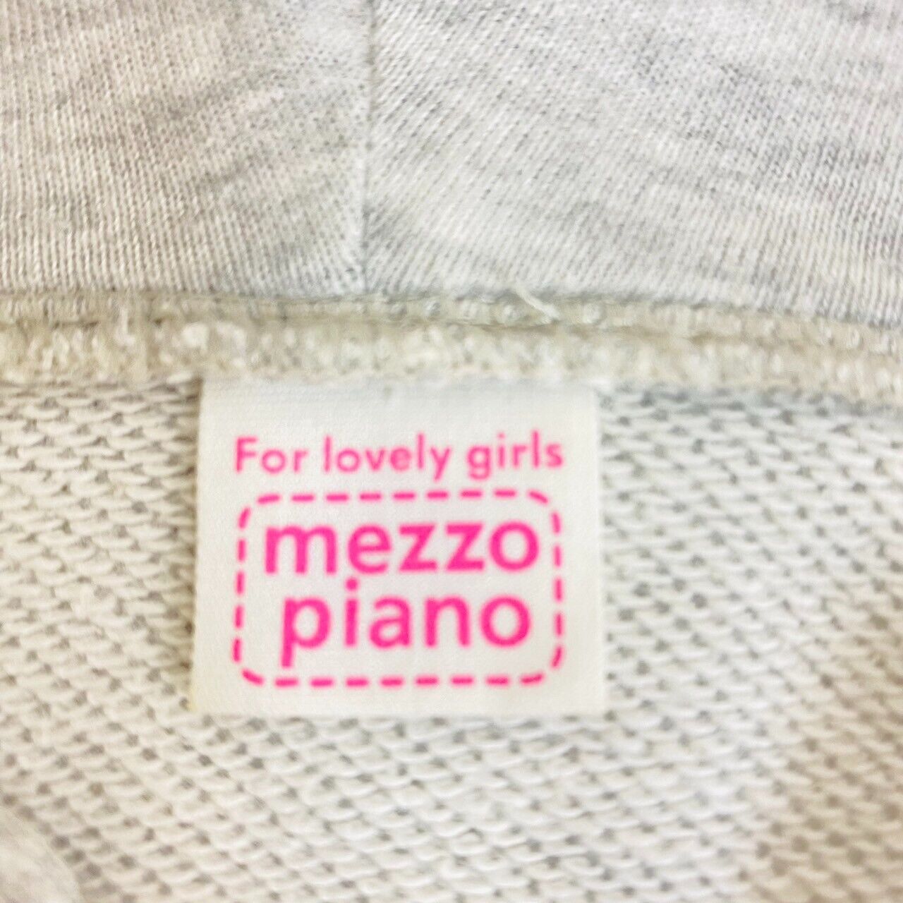 Mezzo Piano Hoodie Size 120cm Long Sleeve Gray Pink Ribbon Hood Simple Clothig