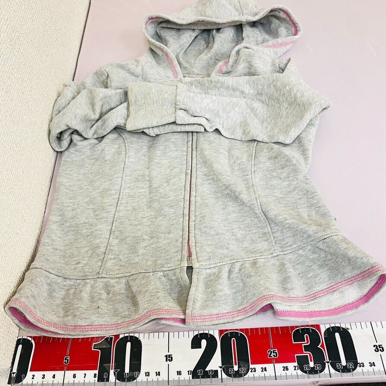 Mezzo Piano Hoodie Size 120cm Long Sleeve Gray Pink Ribbon Hood Simple Clothig