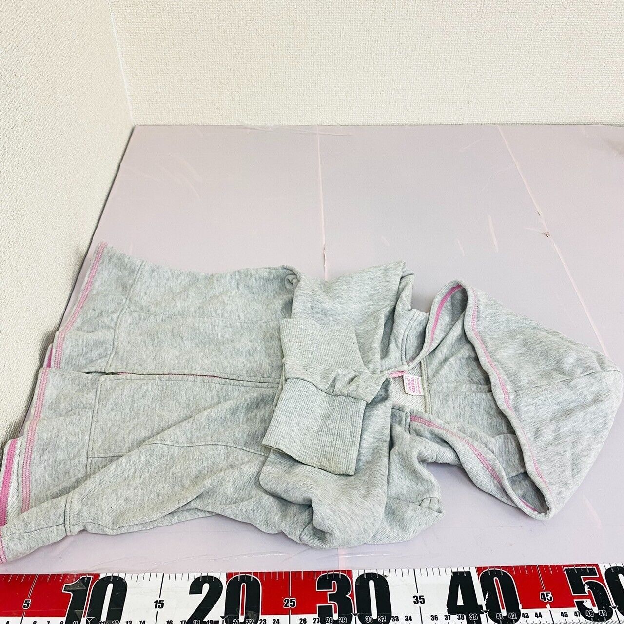 Mezzo Piano Hoodie Size 120cm Long Sleeve Gray Pink Ribbon Hood Simple Clothig