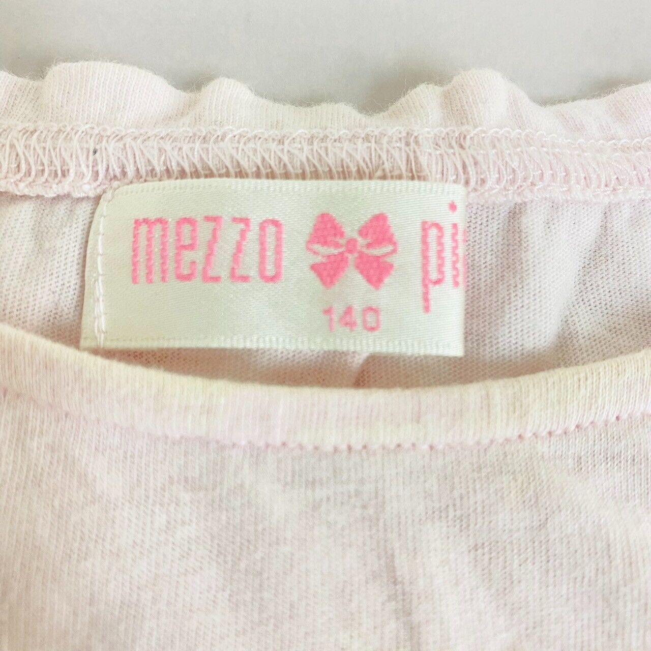 Mezzo Piano T-shirt Tops 140cm Short Sleeve Pale Pink Teddy Bear Blue Ribbon