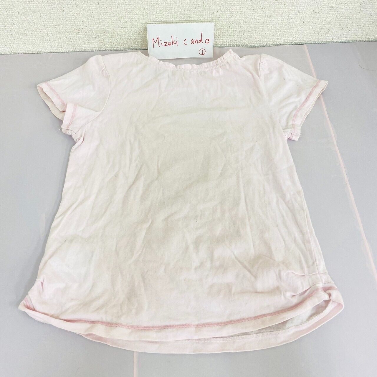 Mezzo Piano T-shirt Tops 140cm Short Sleeve Pale Pink Teddy Bear Blue Ribbon