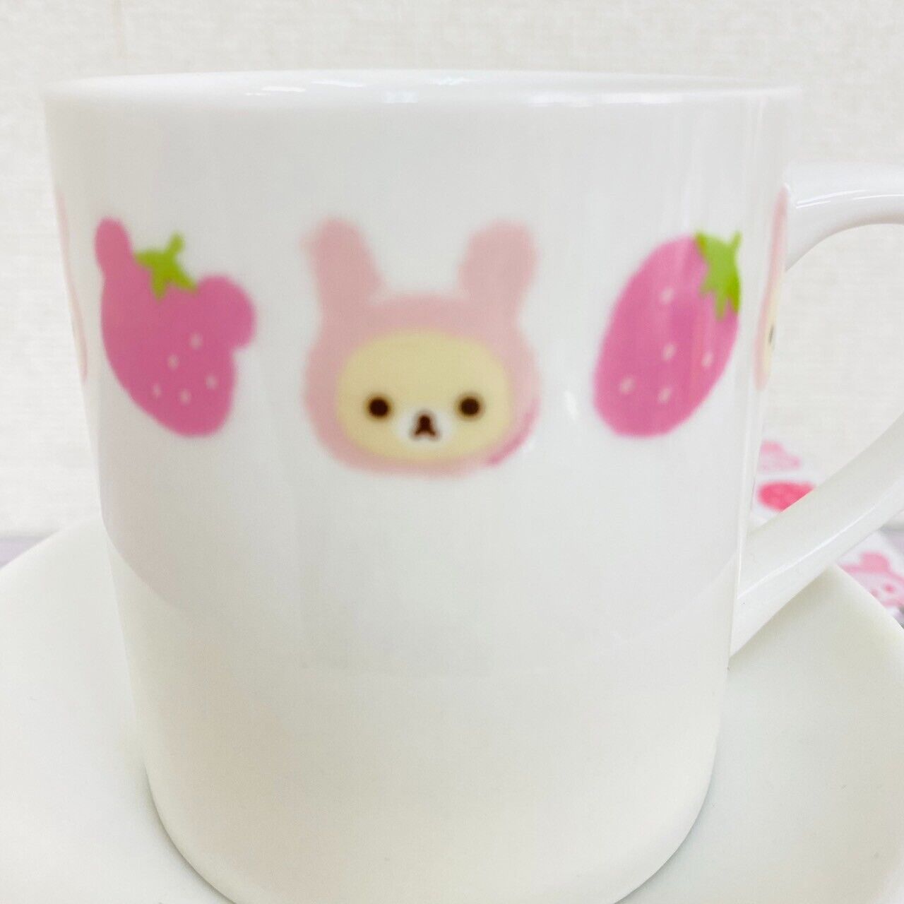 San-X Rilakkuma Korilakkuma Mug Cup Saucer Set Plate Rabbit Costume Strawberry