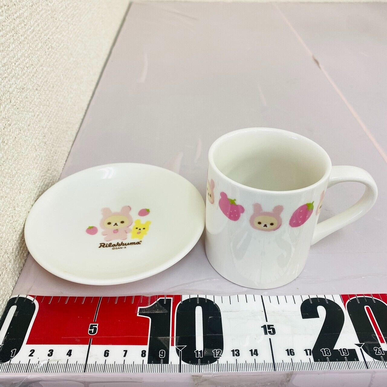 San-X Rilakkuma Korilakkuma Mug Cup Saucer Set Plate Rabbit Costume Strawberry