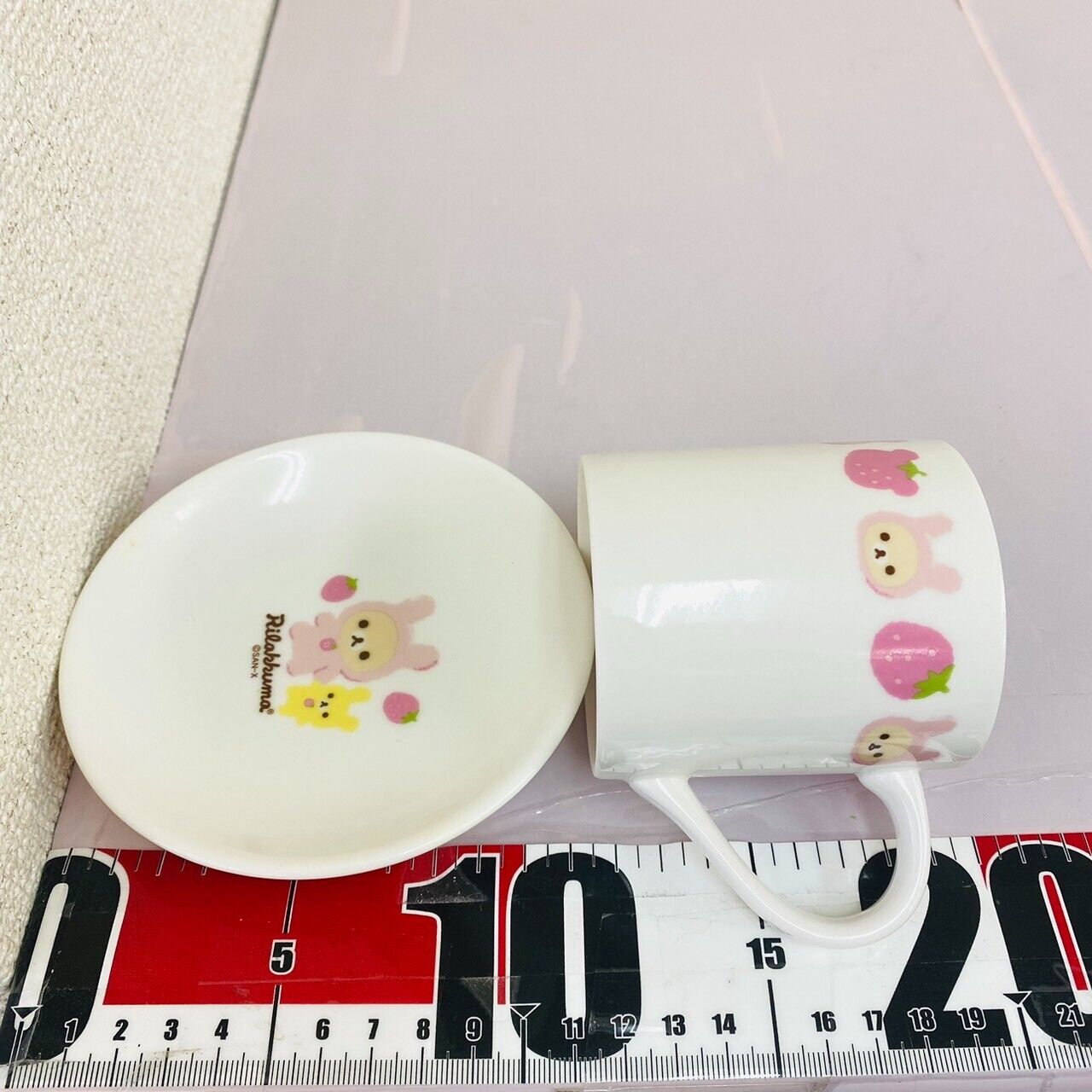 San-X Rilakkuma Korilakkuma Mug Cup Saucer Set Plate Rabbit Costume Strawberry