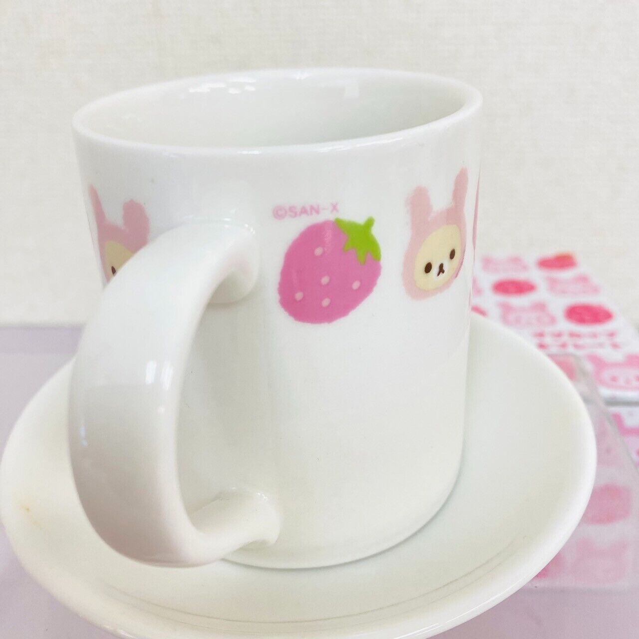 San-X Rilakkuma Korilakkuma Mug Cup Saucer Set Plate Rabbit Costume Strawberry