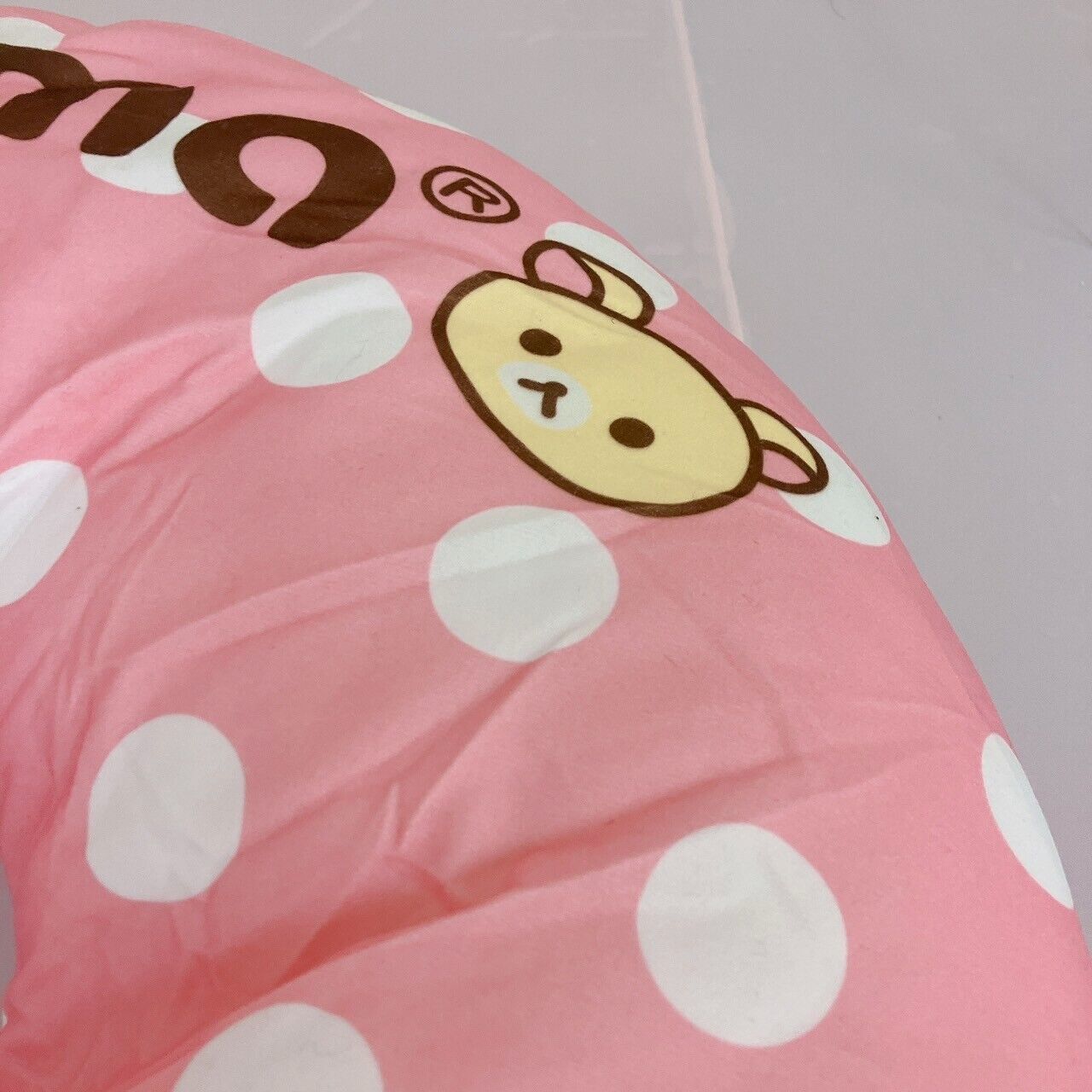 San-X Rilakkuma Korilakkuma Plush Dararan Waist Cushion Pink polka dot pattern