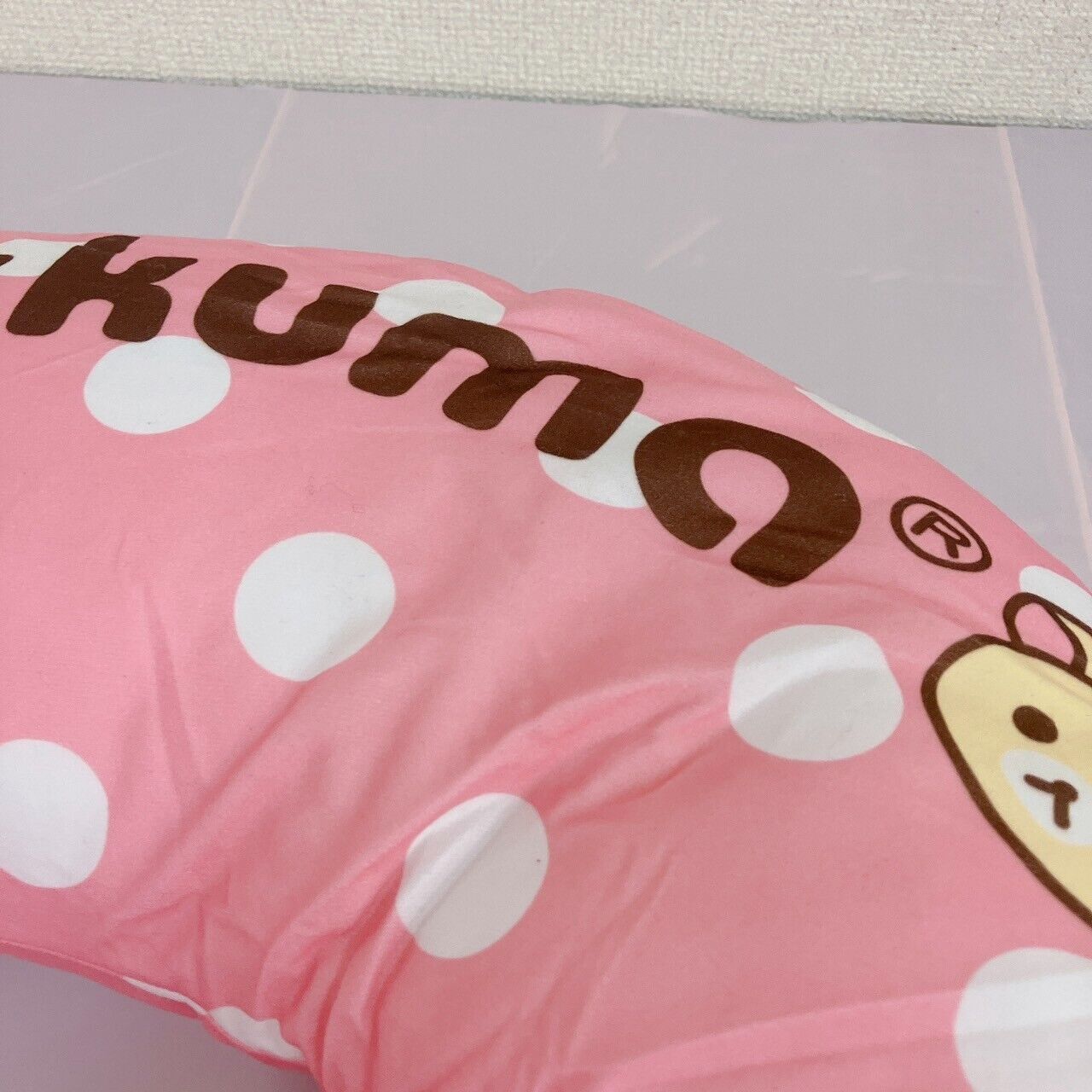 San-X Rilakkuma Korilakkuma Plush Dararan Waist Cushion Pink polka dot pattern