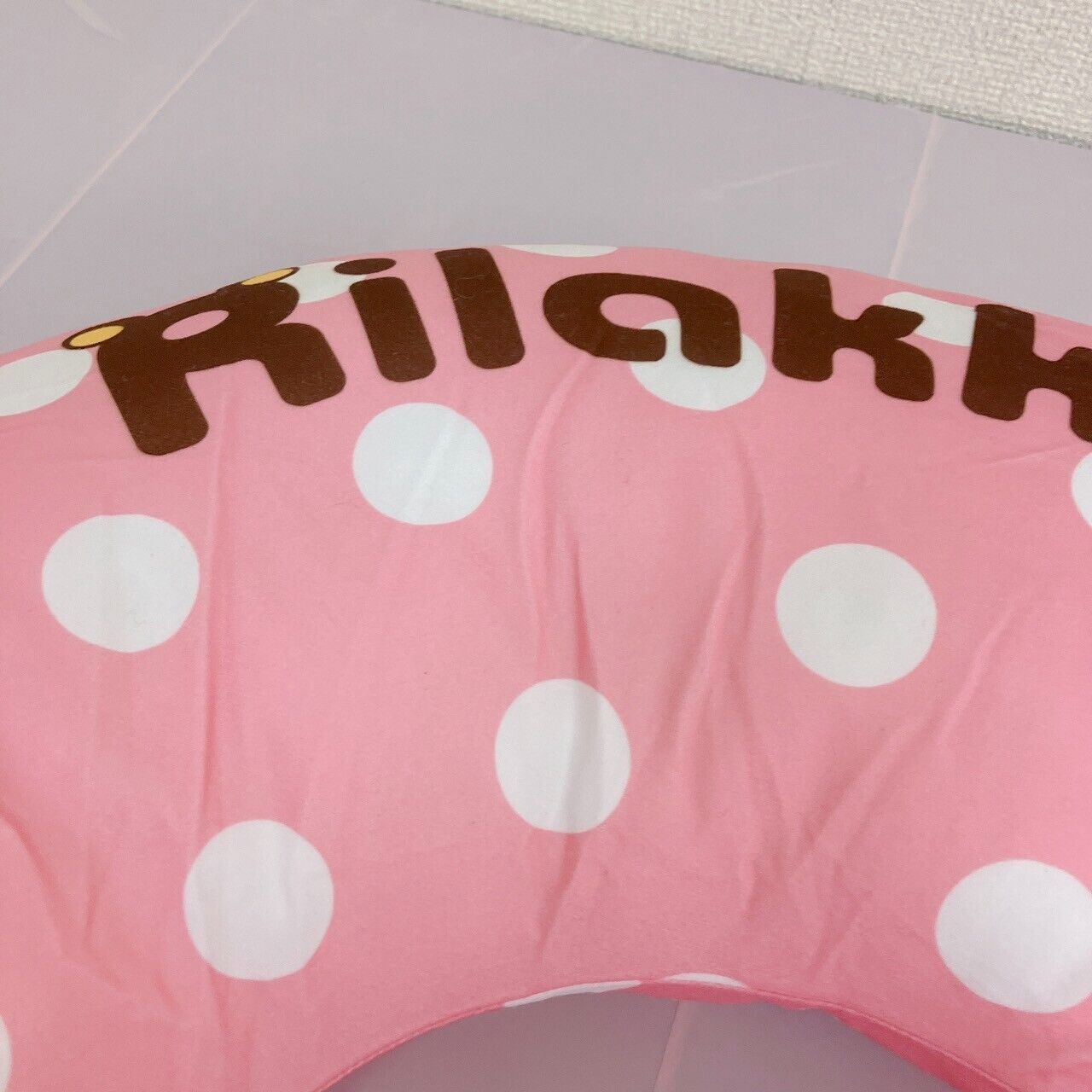 San-X Rilakkuma Korilakkuma Plush Dararan Waist Cushion Pink polka dot pattern