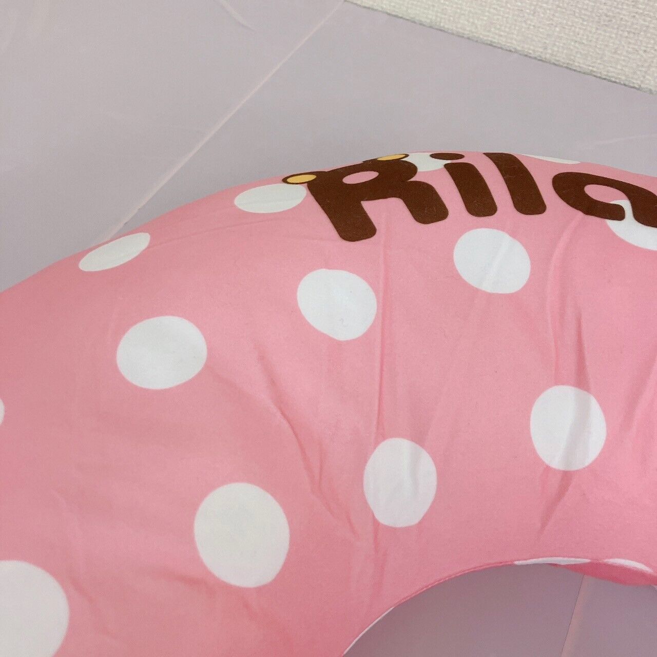 San-X Rilakkuma Korilakkuma Plush Dararan Waist Cushion Pink polka dot pattern