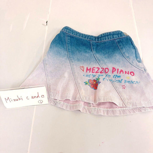 Mezzo Piano Denim Skirt 100cm Gradation Hibiscus Flower Kids Heart Clothing Rare