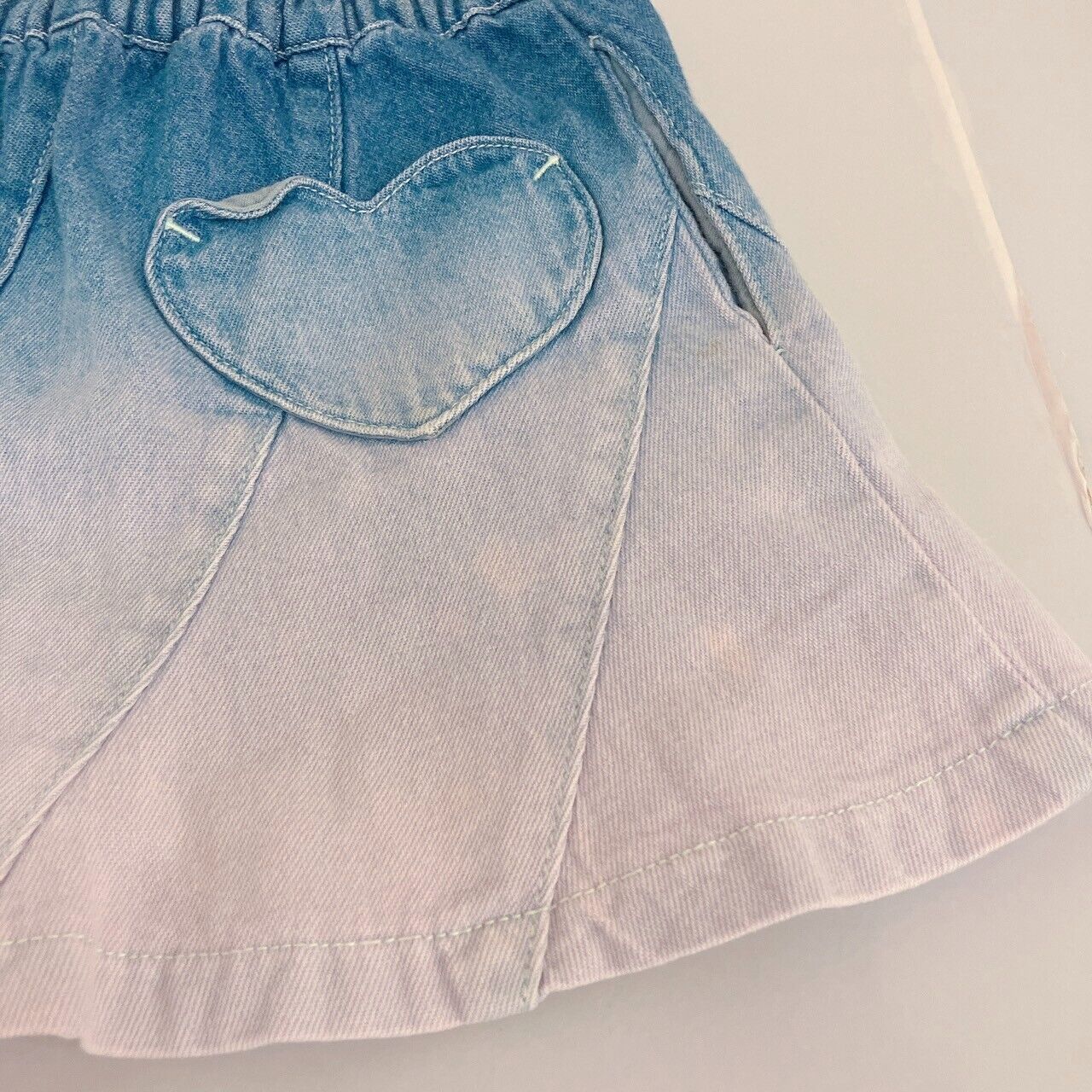 Mezzo Piano Denim Skirt 100cm Gradation Hibiscus Flower Kids Heart Clothing Rare