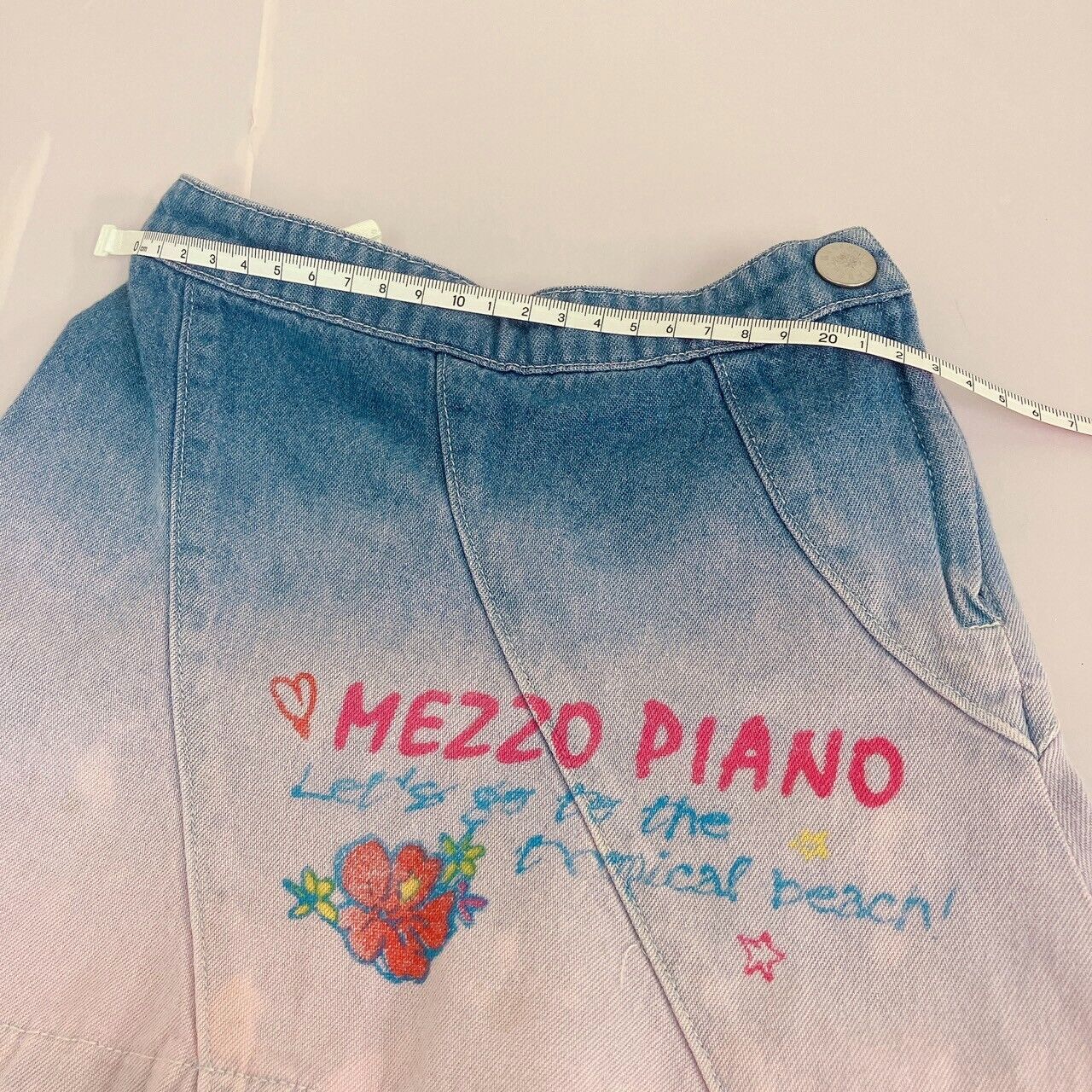 Mezzo Piano Denim Skirt 100cm Gradation Hibiscus Flower Kids Heart Clothing Rare