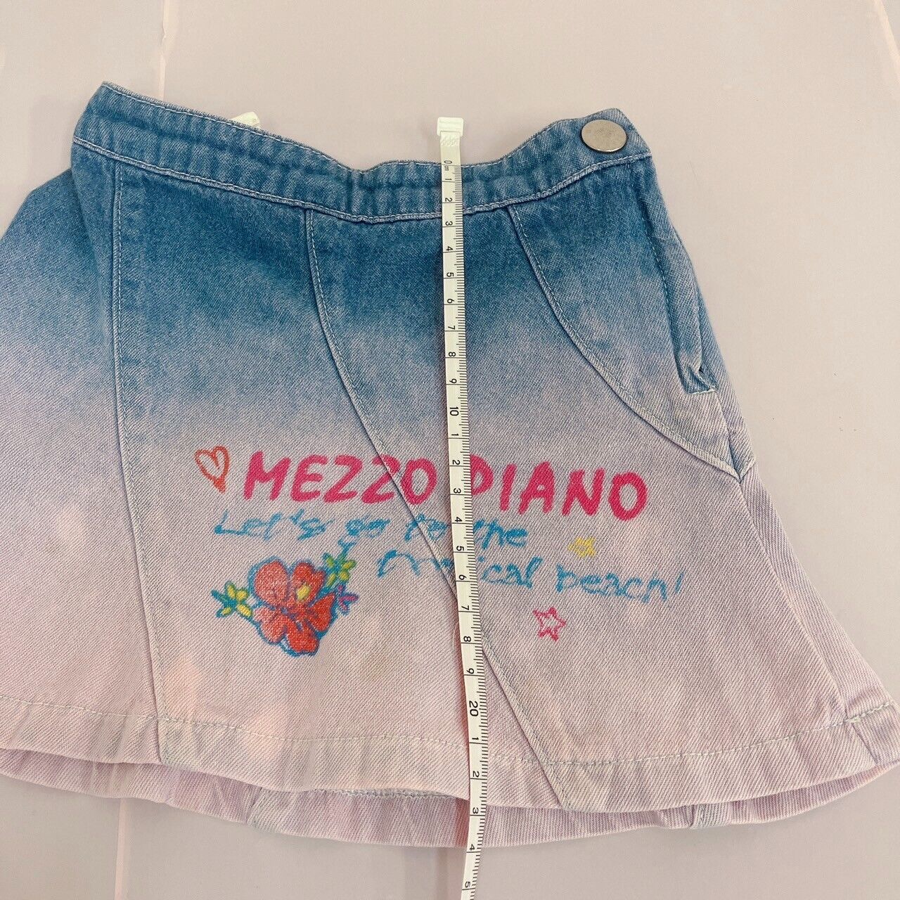 Mezzo Piano Denim Skirt 100cm Gradation Hibiscus Flower Kids Heart Clothing Rare