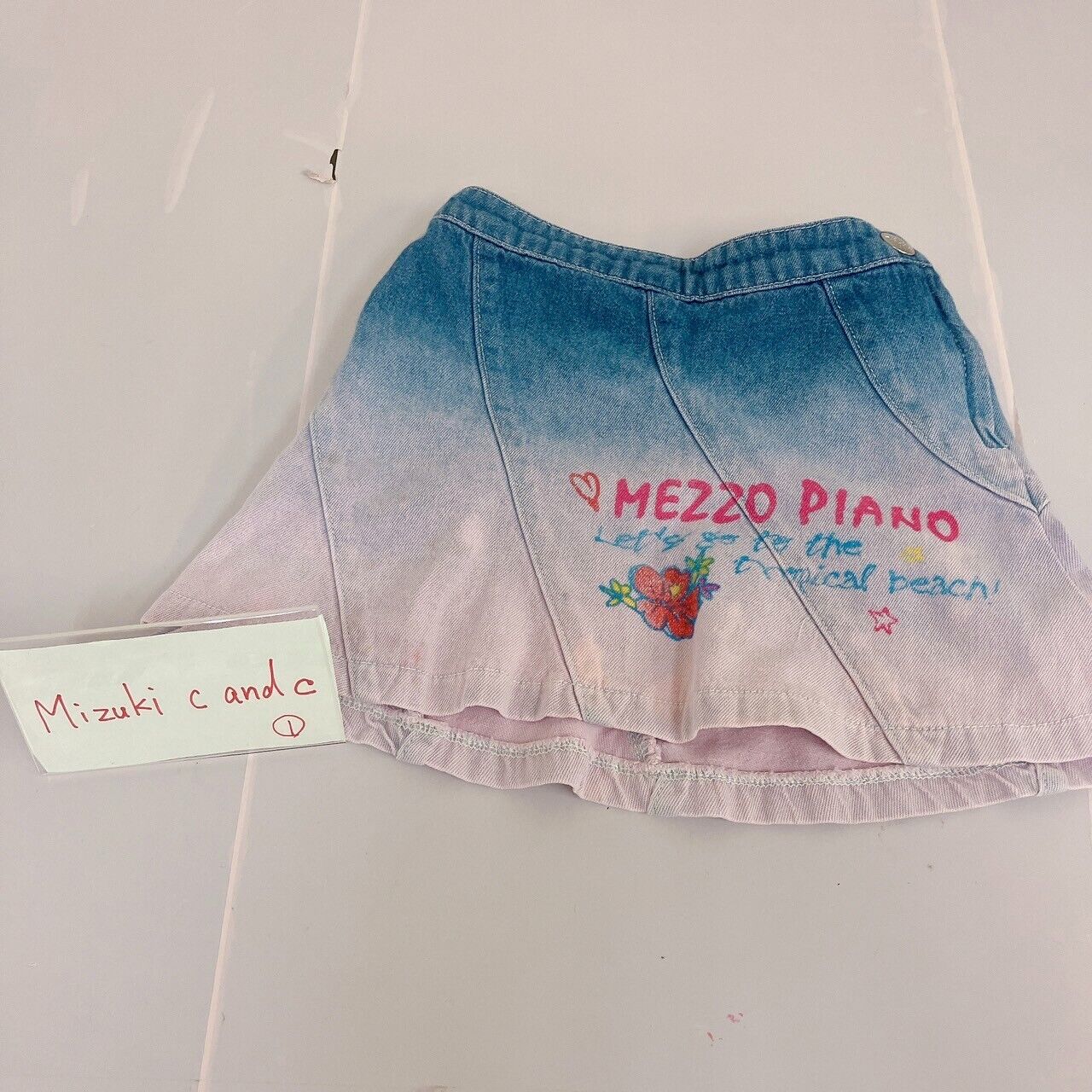 Mezzo Piano Denim Skirt 100cm Gradation Hibiscus Flower Kids Heart Clothing Rare