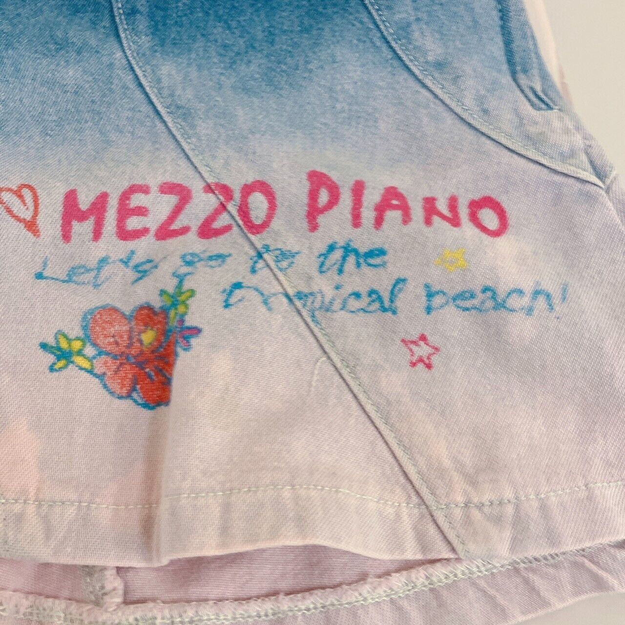 Mezzo Piano Denim Skirt 100cm Gradation Hibiscus Flower Kids Heart Clothing Rare