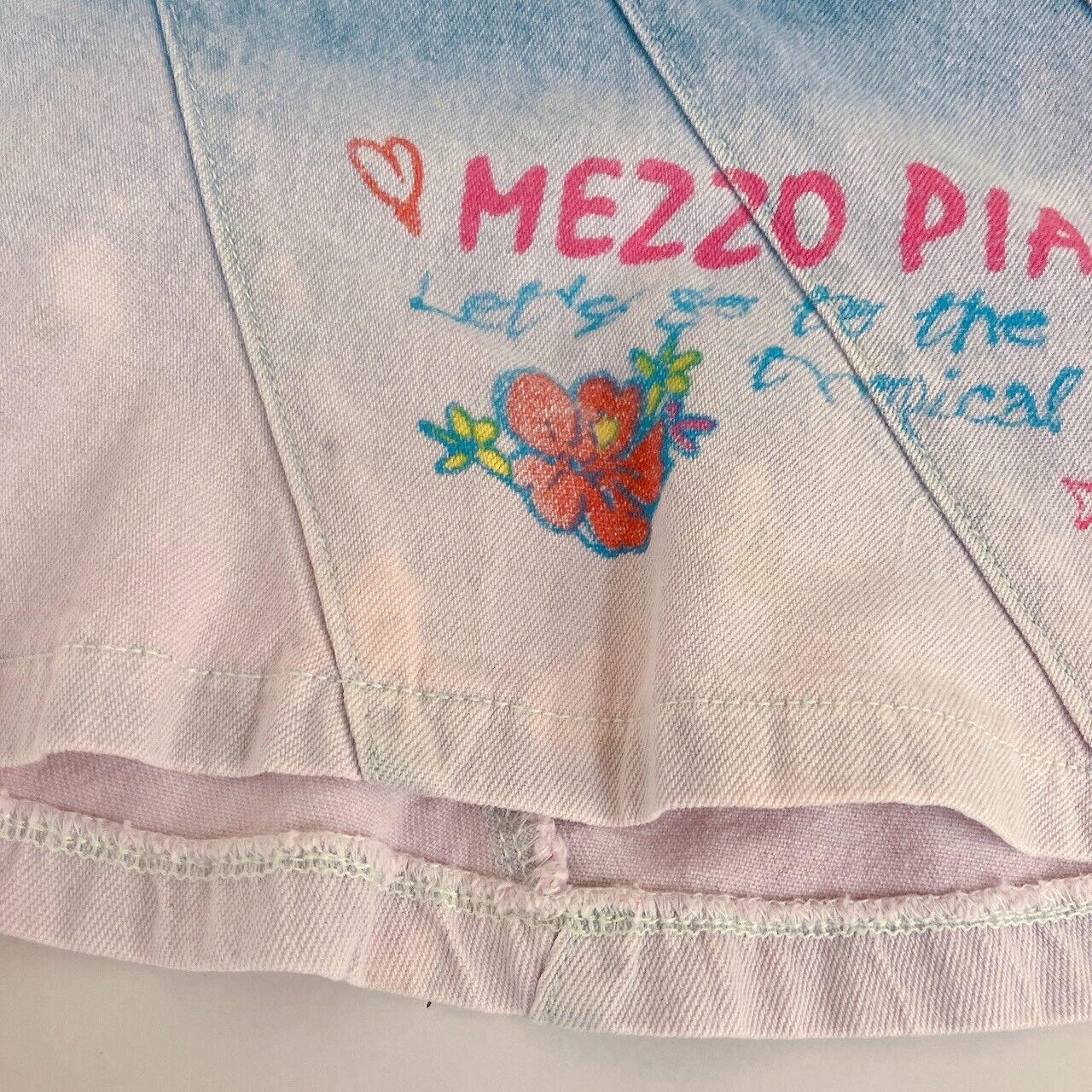 Mezzo Piano Denim Skirt 100cm Gradation Hibiscus Flower Kids Heart Clothing Rare