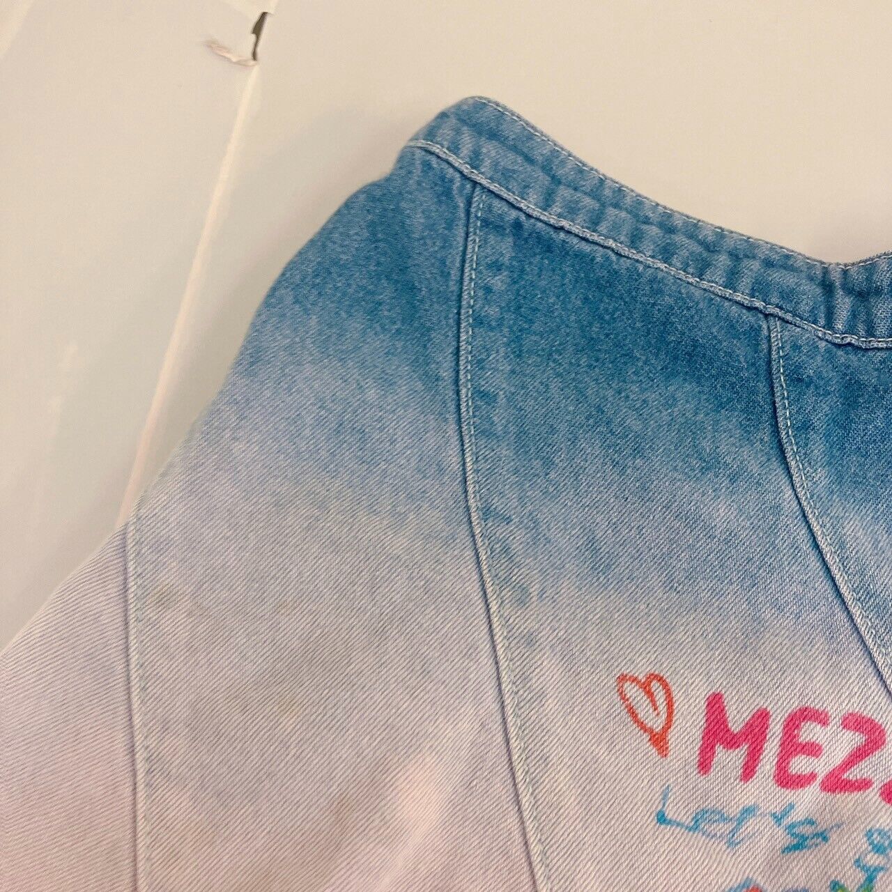 Mezzo Piano Denim Skirt 100cm Gradation Hibiscus Flower Kids Heart Clothing Rare