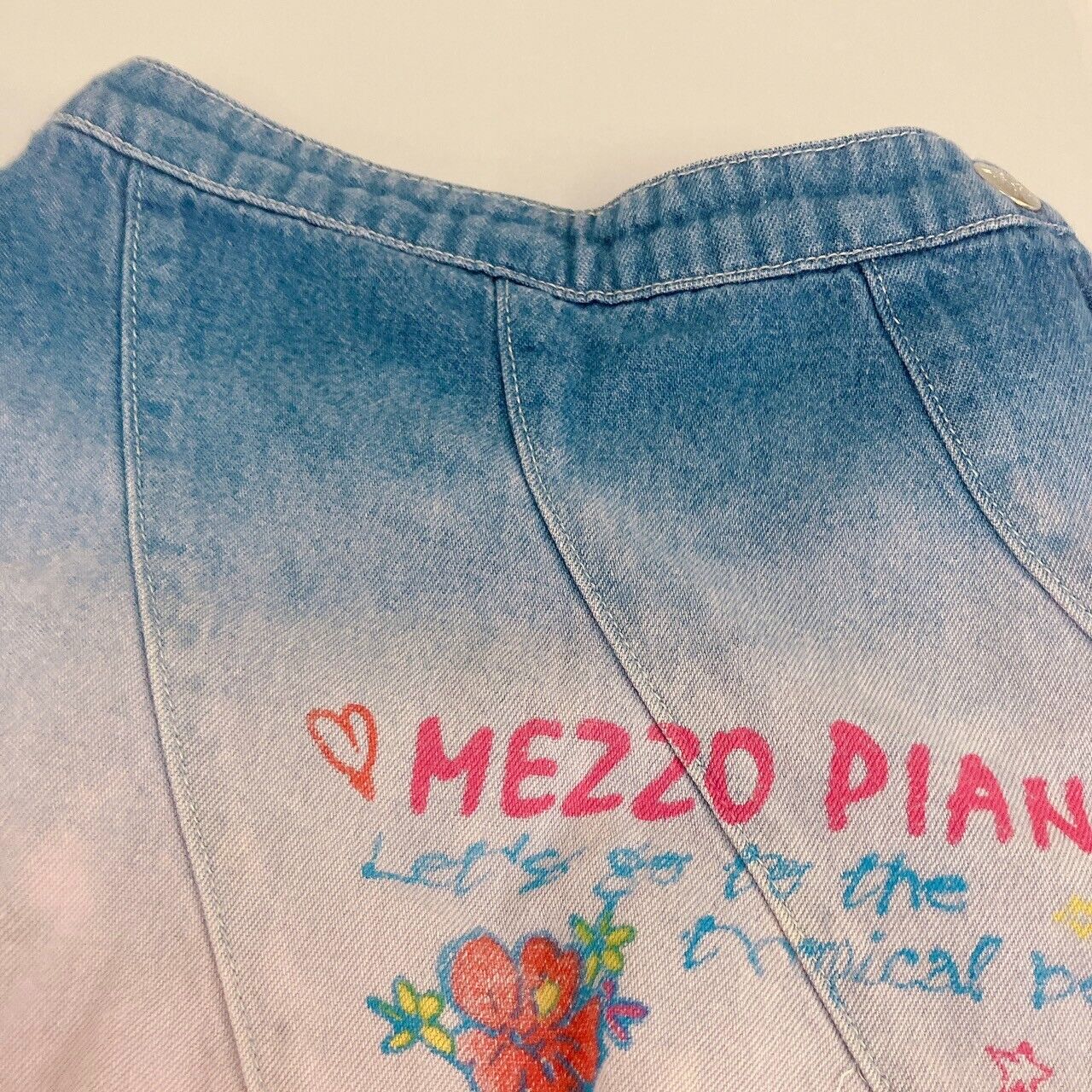 Mezzo Piano Denim Skirt 100cm Gradation Hibiscus Flower Kids Heart Clothing Rare