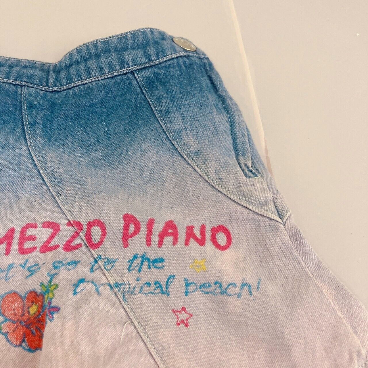 Mezzo Piano Denim Skirt 100cm Gradation Hibiscus Flower Kids Heart Clothing Rare