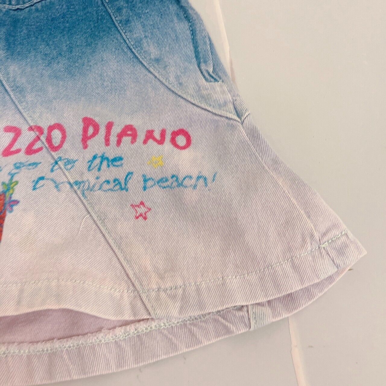 Mezzo Piano Denim Skirt 100cm Gradation Hibiscus Flower Kids Heart Clothing Rare