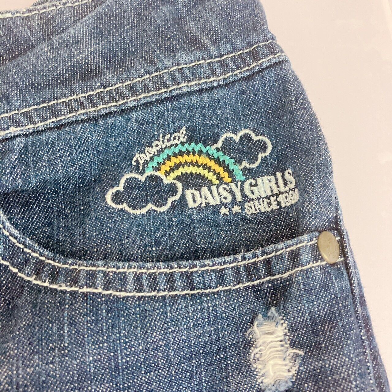 Daisy Lovers Kids Short Pants 140cm Denim Rainbow Paradise Girl Hibiscus Kawaii