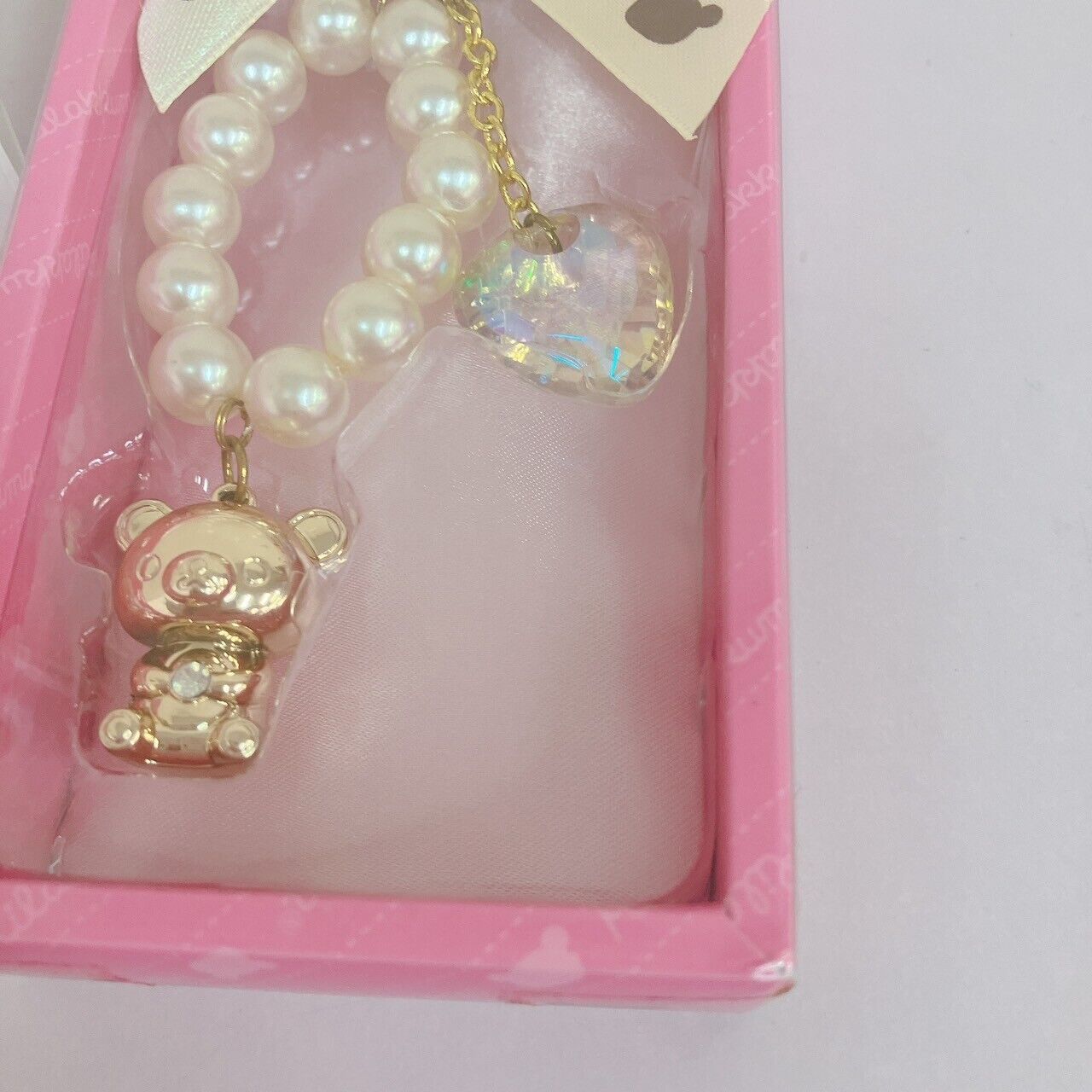 San-x Rilakkuma Luxury Pearl Accessory Strap Ribbon Fluffy Heart White Bear Rare