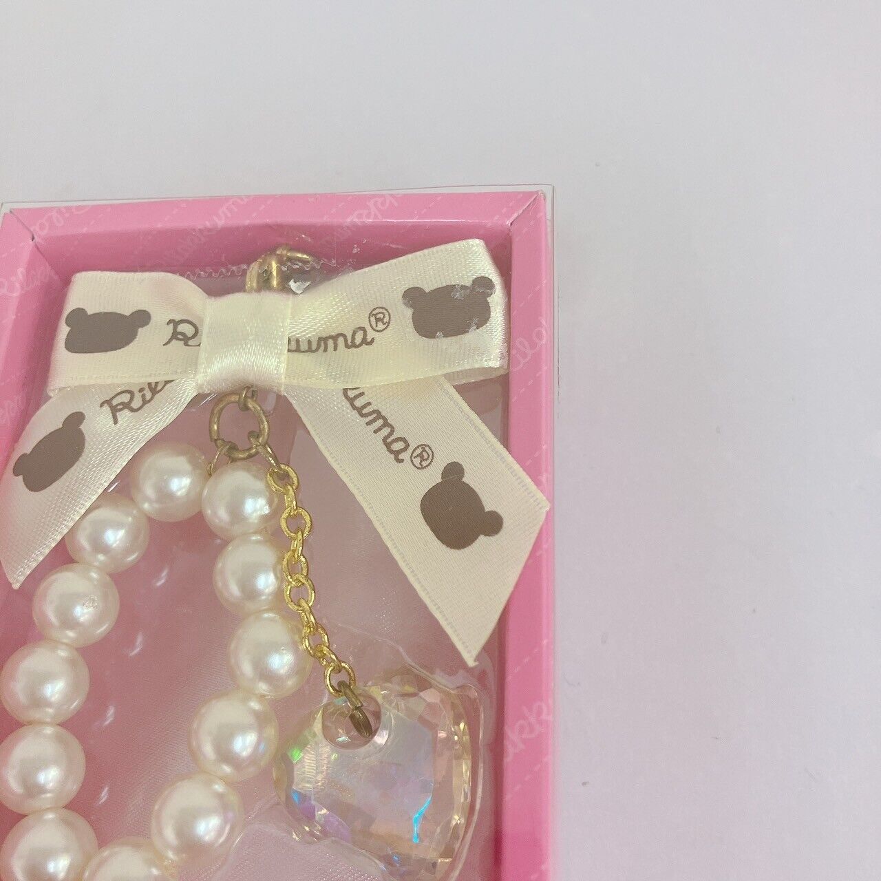 San-x Rilakkuma Luxury Pearl Accessory Strap Ribbon Fluffy Heart White Bear Rare