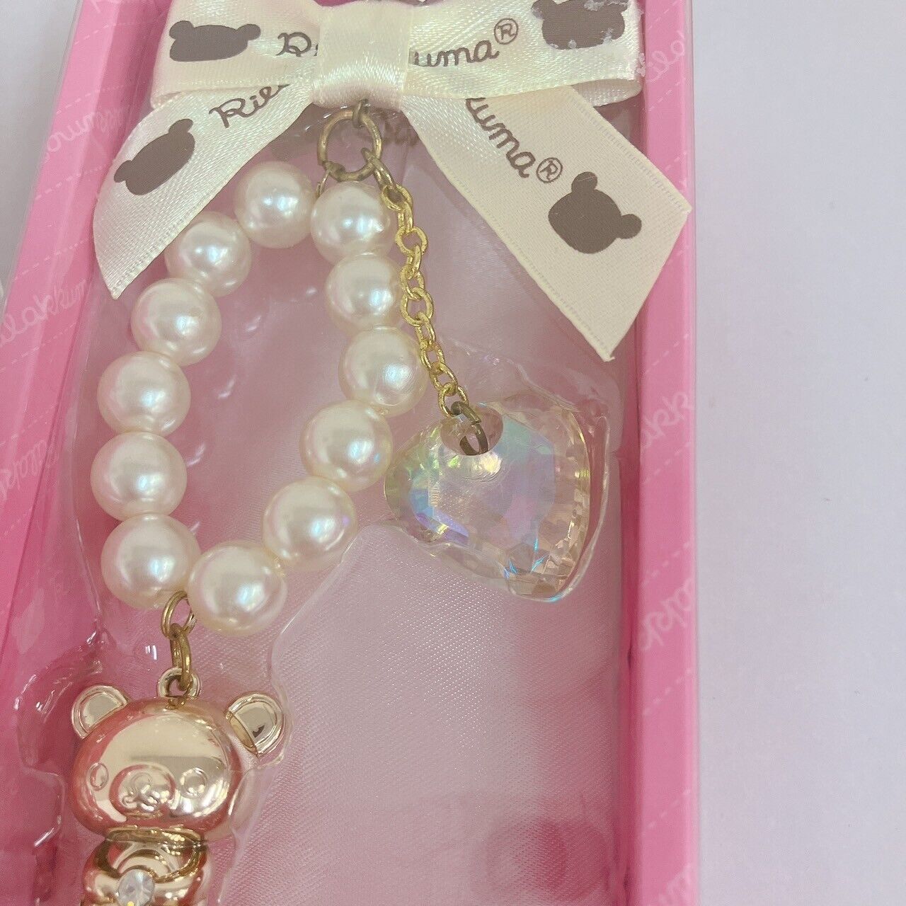 San-x Rilakkuma Luxury Pearl Accessory Strap Ribbon Fluffy Heart White Bear Rare