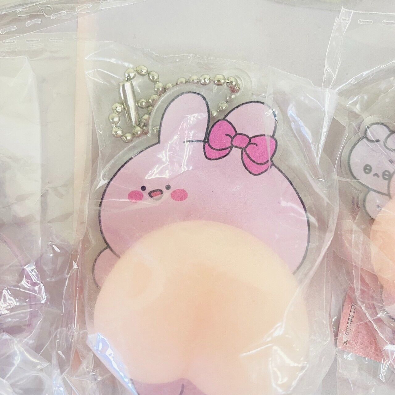 Asamimi chan Sticky Buttocks Squeeze Acrylic Key Ring Set 5 Ball Chain Rabbit