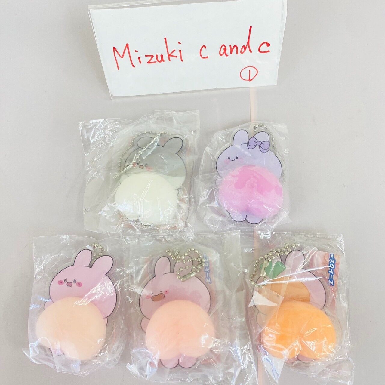 Asamimi chan Sticky Buttocks Squeeze Acrylic Key Ring Set 5 Rabbit Carrot Chain